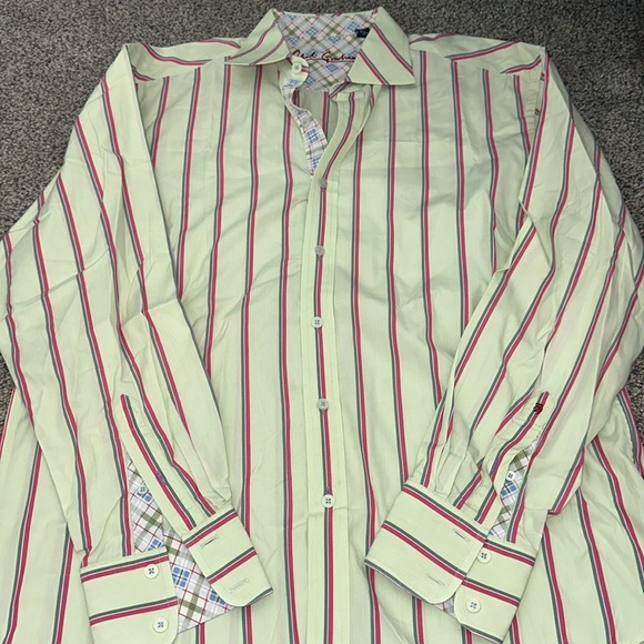 Robert Graham green and pink striped button up men’s XL, NEW, preppy - Picture 2 of 8